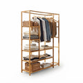 Bamboo Wood Clothing Garment Rack with Shelves Clothes Hanging Rack Stand